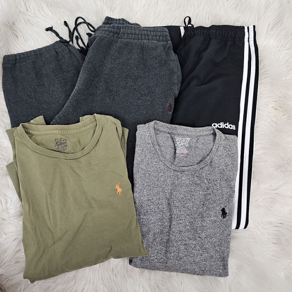 Lot(4) Polo Ralph Lauren Adidas Track Pants T Shirts Men's Size Medium Lounge